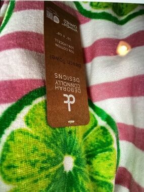 New Deborah Connolly Beach Towel - white and pink stripes with limes 36x68